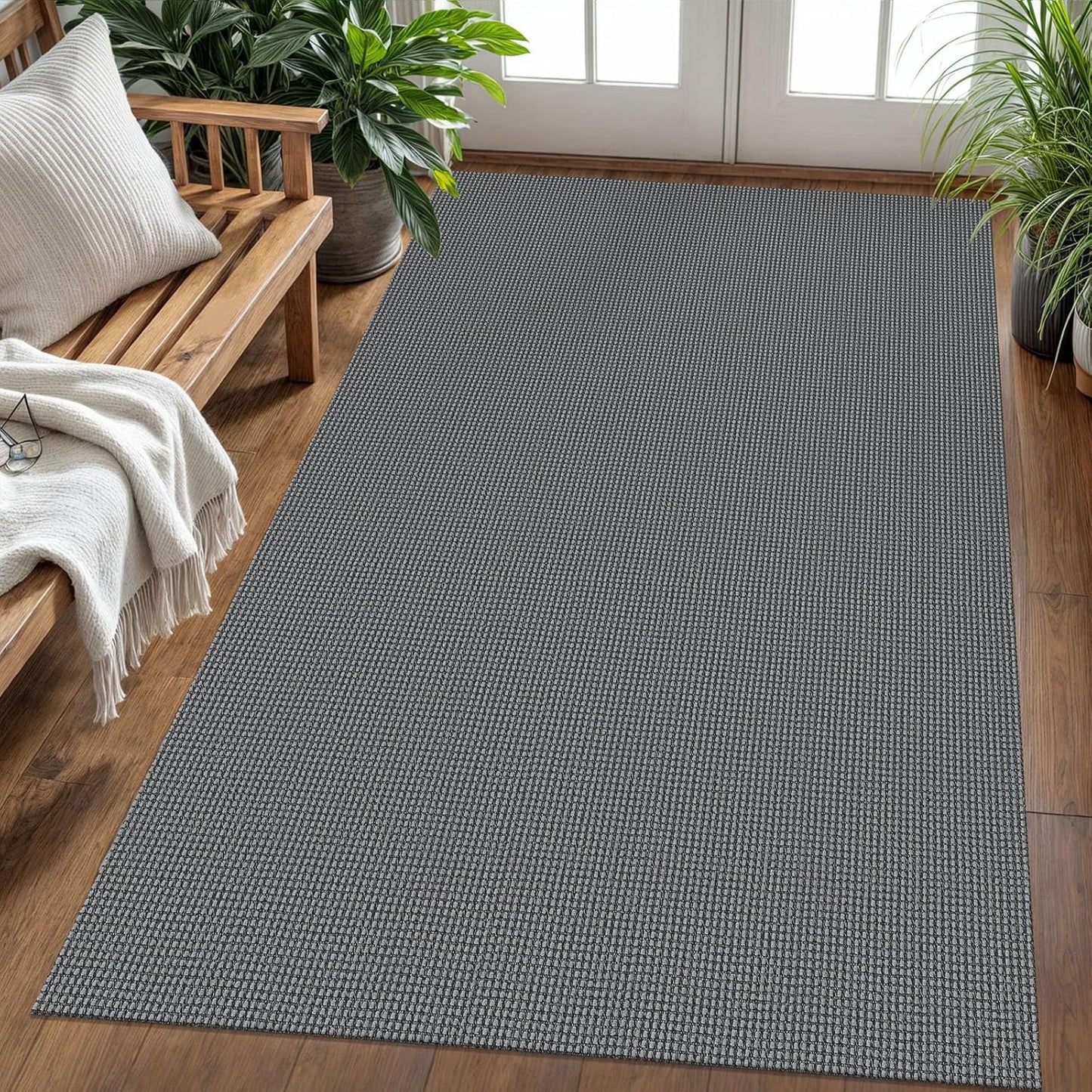 KOZYFLY Boho Rugs for Entryway Rugs 4x6 ft Washable Area Rugs Rubber Backed Living Room Rugs Braided Woven Cotton blend Indoor Outdoor Floor Carpet for Dining Room Living Room Bedroom, Dark Grey