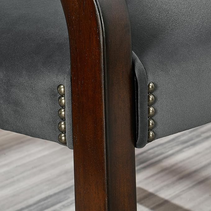 Dinning Chairs with Wheels and Arms Set of 4, Solid Wood Office Desk Chairs with Frosted Velvet Upholstered, Classic Swivel Accent Chairs, 31.5" H Boss Caption's Chair, Periwinkle XXY-HT22-PW