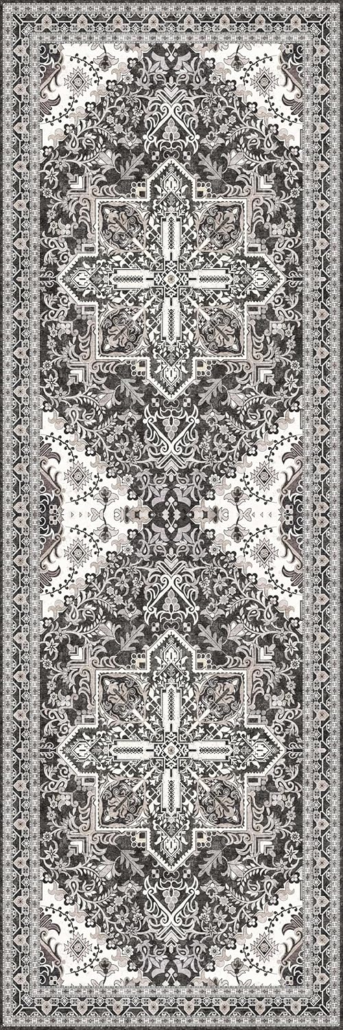 Washable Runner Rug 2x6 | Non Slip Rug Runners for Hallways, Entryways, Kitchens, Bathrooms, Bedrooms | Ultra-Soft Flannel Carpet Runners with Rubber Backing (Charcoal, 2x6)