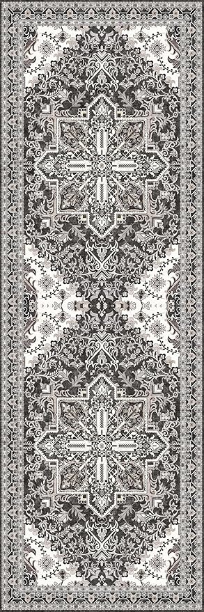 Washable Runner Rug 2x6 | Non Slip Rug Runners for Hallways, Entryways, Kitchens, Bathrooms, Bedrooms | Ultra-Soft Flannel Carpet Runners with Rubber Backing (Charcoal, 2x6)
