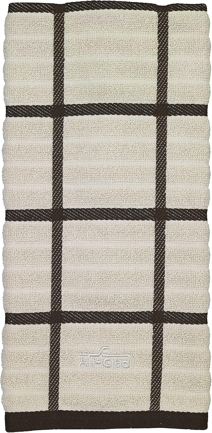 All-Clad Checked Kitchen Towel: Highly Absorbent, Super Soft Long Lasting - 100% Cotton, 17"x30" Tea Towel for Cleaning & Drying Dishes, Pans, Glassware, or Countertops, (1-Pack), Almond