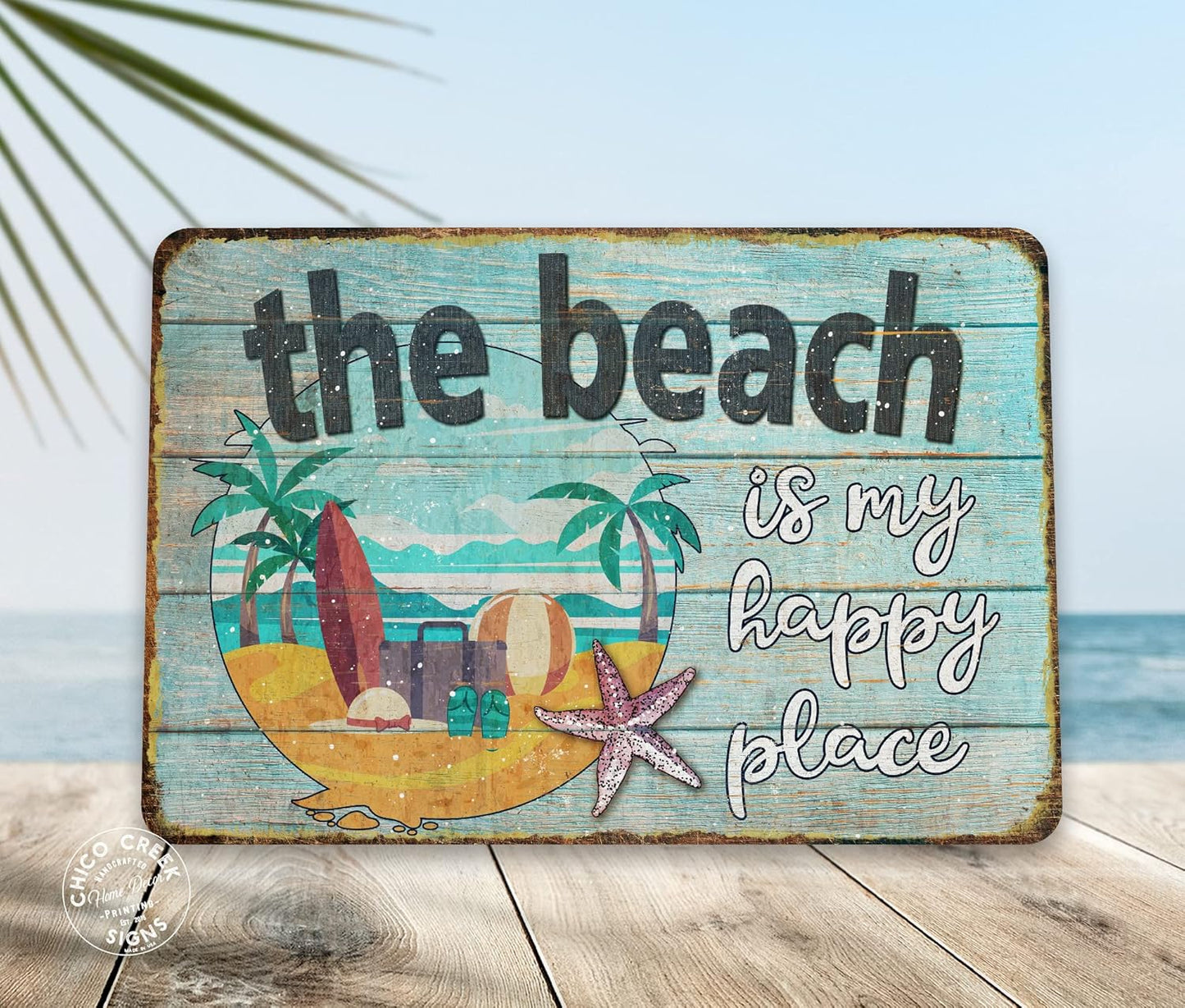 The Beach is My Happy Place Sign Beach Decor Ocean Decorations Nautical Signs Seashell Home Wall Gifts 8x12 108122001048