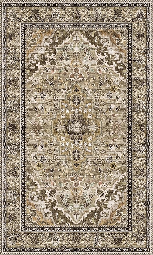 Washable Entryway Rug 3x5 | Non Slip Rug Runners for Hallways, Entryways, Kitchens, Bathrooms, Bedrooms | Ultra-Soft Flannel Carpet Kitchen Rug with Rubber Backing (Sage Grey Brown, 3x5)