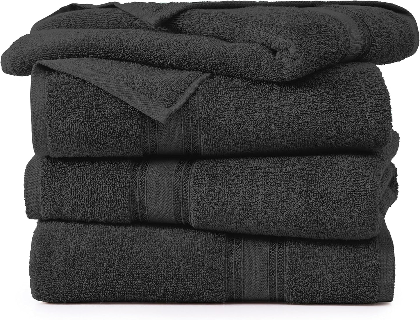 LANE LINEN 100% Cotton Bath Towels 4 Pack (28"x54") - Zero Twist, Mercerized Cotton Large Towel Set for Bathroom - Quick Dry, Soft & Absorbent Large Bath Towel Set - Oeko Tex Certified - Black Towels