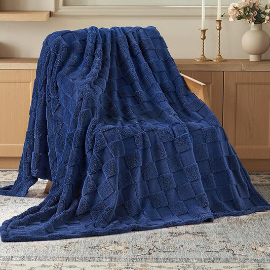 Joiedomi Twin Blanket for Bed, Soft Fleece Blue Checkered Blankets Gifts for Women Mom Girls, 280GSM Cozy Cute Soft Throw Home Room Decor Aesthetic Gifts 60x80 Inches
