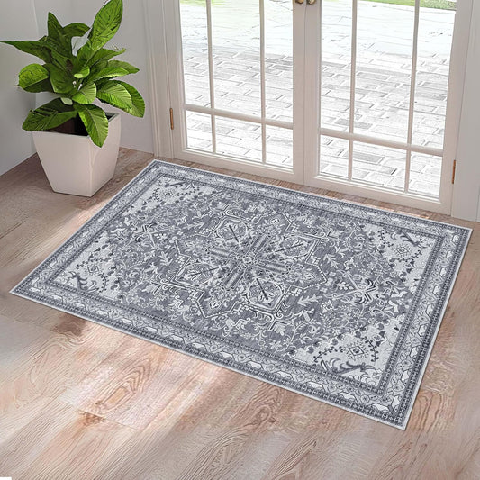 Washable Entryway Rug 3x5 | Non Slip Rug Runners for Hallways, Entryways, Kitchens, Bathrooms, Bedrooms | Ultra-Soft Flannel Carpet Kitchen Rug with Rubber Backing (Frosted Graphite, 3x5)