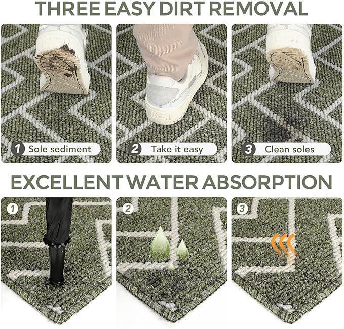 hicorfe Kitchen Rugs and Mats,Kitchen Mats for Floor,36"x59" Non Slip Runner Rug,Absorbent Resist Dirt Comfort Standing Mat Machine Washable for Entryway,Hallway,Front of Sink(Green)