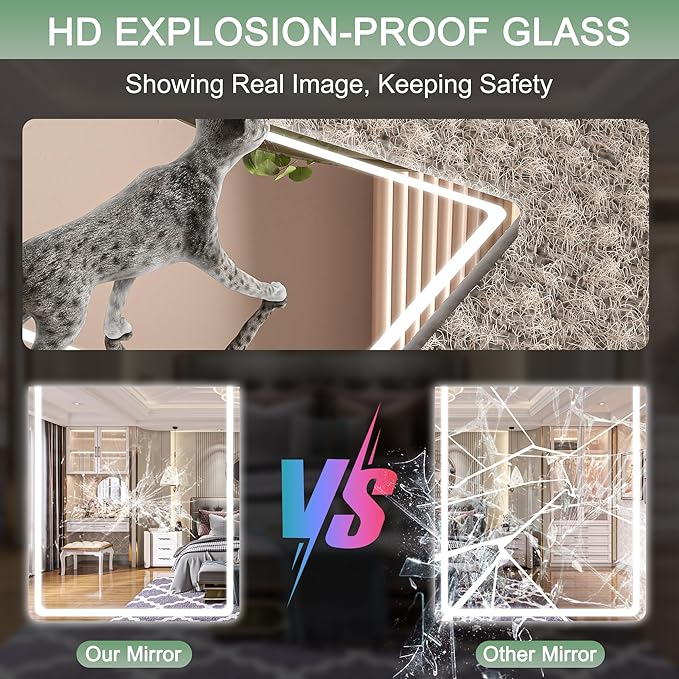Hasipu Full Length Over The Door Mirror with Lights for Bedroom, Living Room, Cloakroom, White