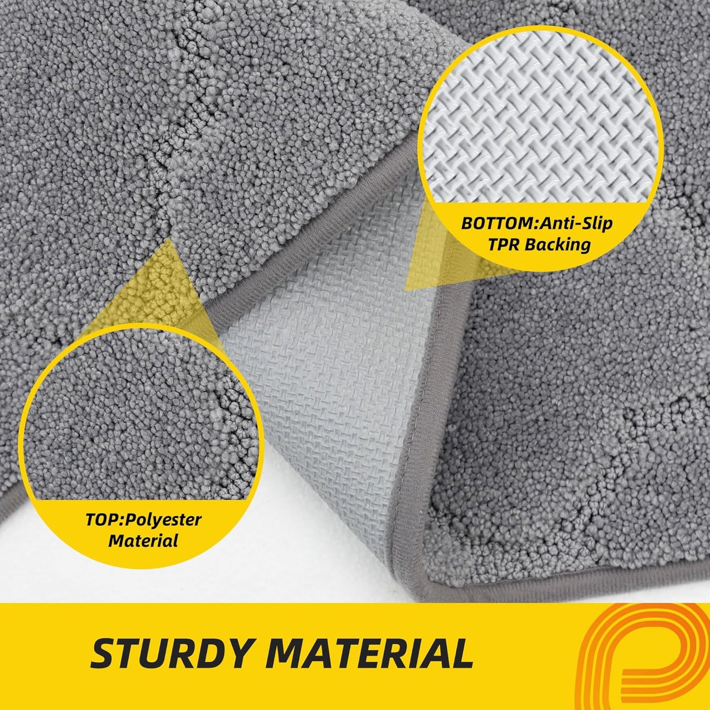 JSEI Kitchen Rugs, Non-Slip Kitchen Mats for Floor, Soft Washable Absorbent Kitchen Mats 2 Pieces, Kitchen Carpet Runner with TPR Backing, Polyester, 24”x36”+24”x60”, Light Grey