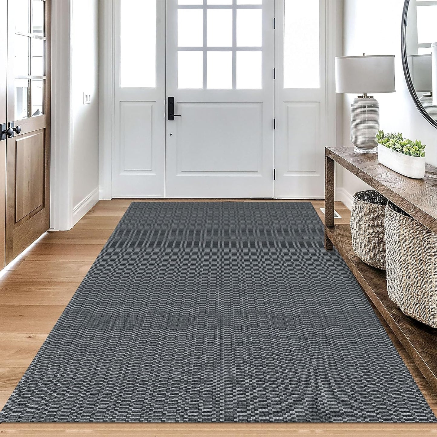 KOZYFLY Washable Area Rug 4x6 Ft Rubber Backed Rugs for Entryway Bedroom Throw Rugs Boho Entry Rug, Cotton Braided Floor Carpet for Dining Room Living Room, Grey/Charcoal Grey