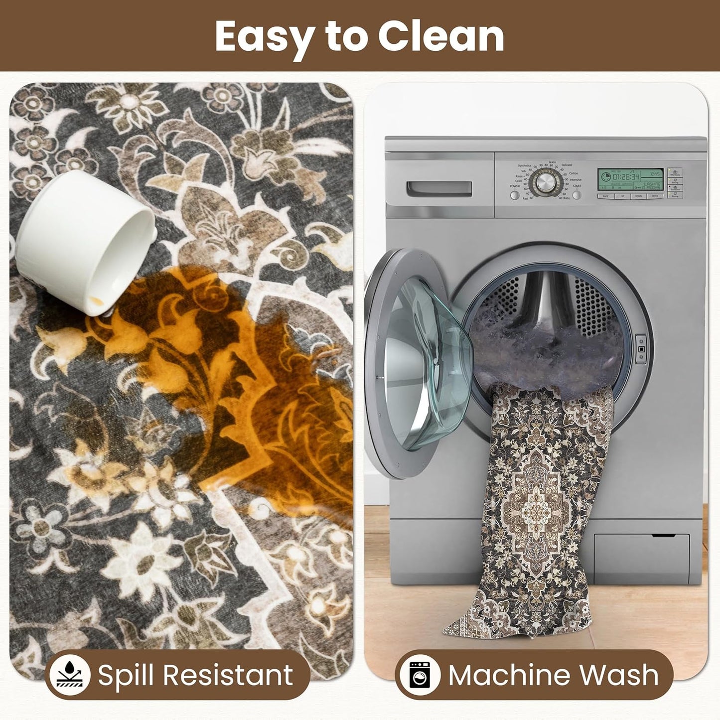 Washable Runner Rug 2.5x10 | Non Slip Rug Runners for Hallways, Entryways, Kitchens, Bathrooms, Bedrooms | Ultra-Soft Flannel Carpet Runners with Rubber Backing (Black Brown, 2.5x10)