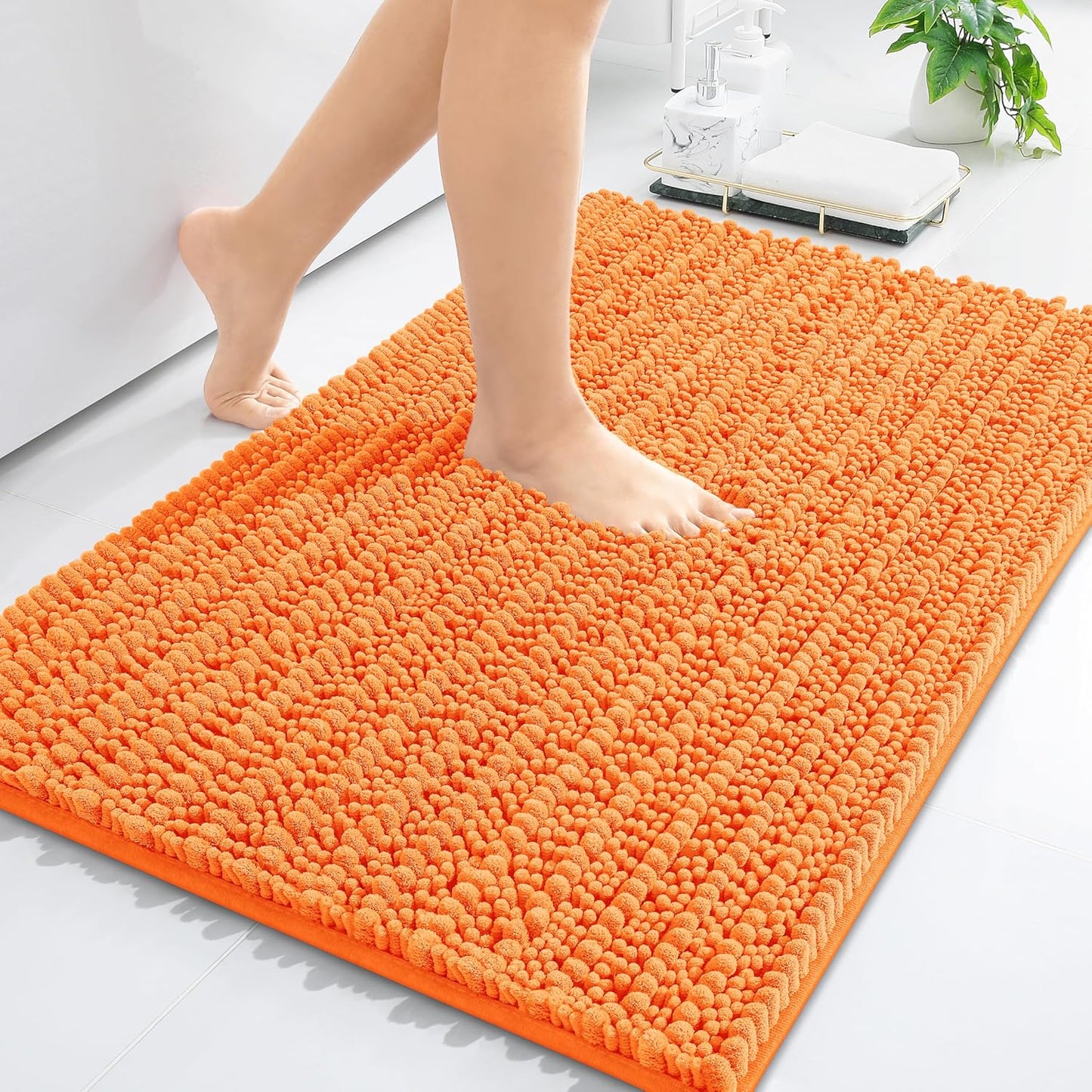 Arotive Luxury Chenille Bathroom Rug Mat, Extra Soft Thick Absorbent Shaggy Bath Rugs, Non-Slip Machine Wash Dry, Plush Bath Mats for Bathroom, Shower and Tub, 36x24, Orange