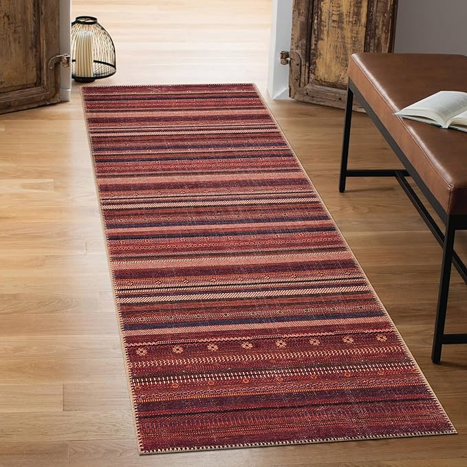 Keen Home Design 2x10 Rug - Machine Washable Runner with Non-Slip Backing, Ideal for Hallway, Entryway, Kitchen, Laundry Room - Vintage, Easy Clean, Durable, Low Pile Rug - (2'6" x 10')