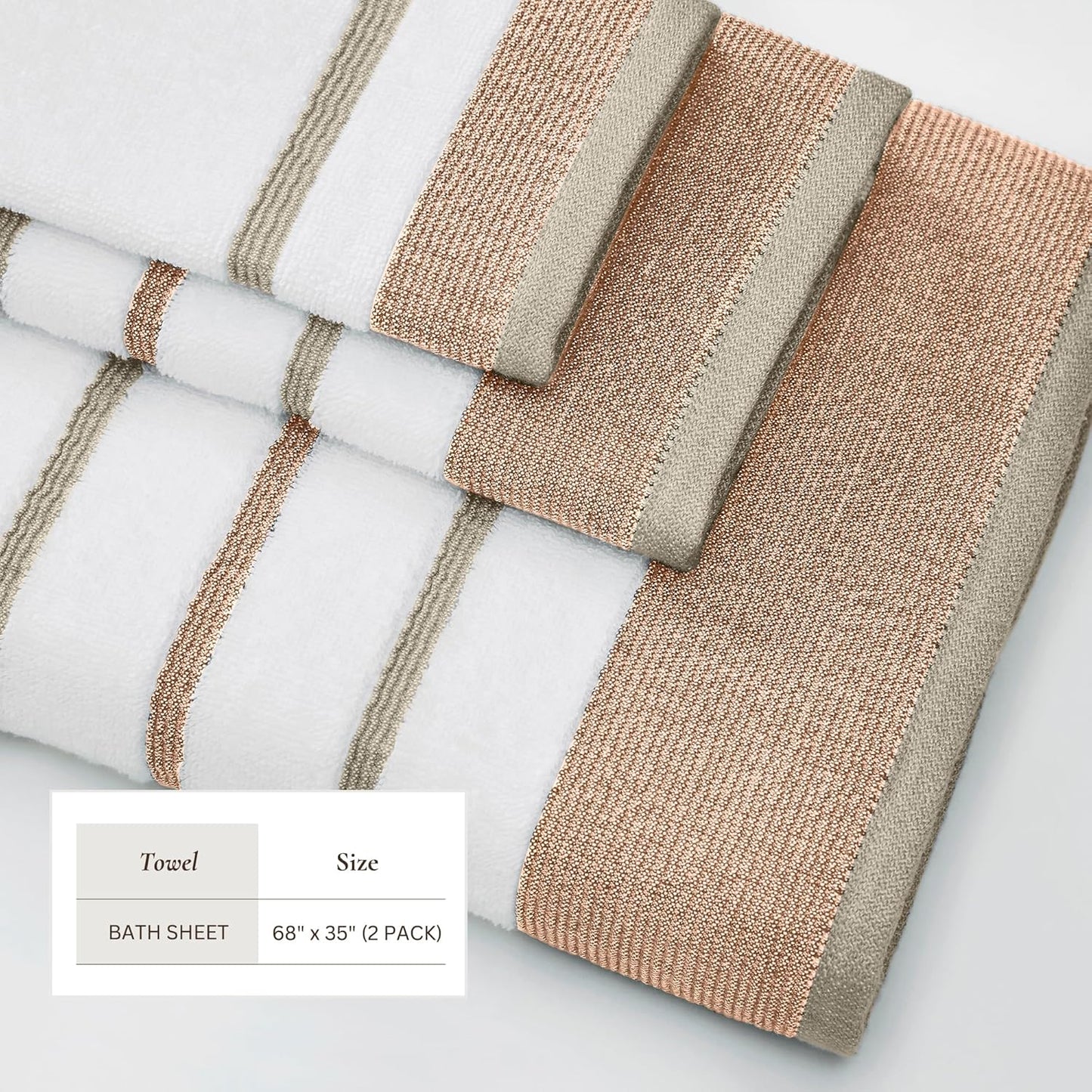 Great Bay Home Decorative Oversized Bath Sheet Set - Luxury Cotton 2 Pack 68x35 Extra Large Towels - Luxurious, Ultra-Soft, Durable Towels for Bathroom Decor (Dusty Rose/Cappuccino)