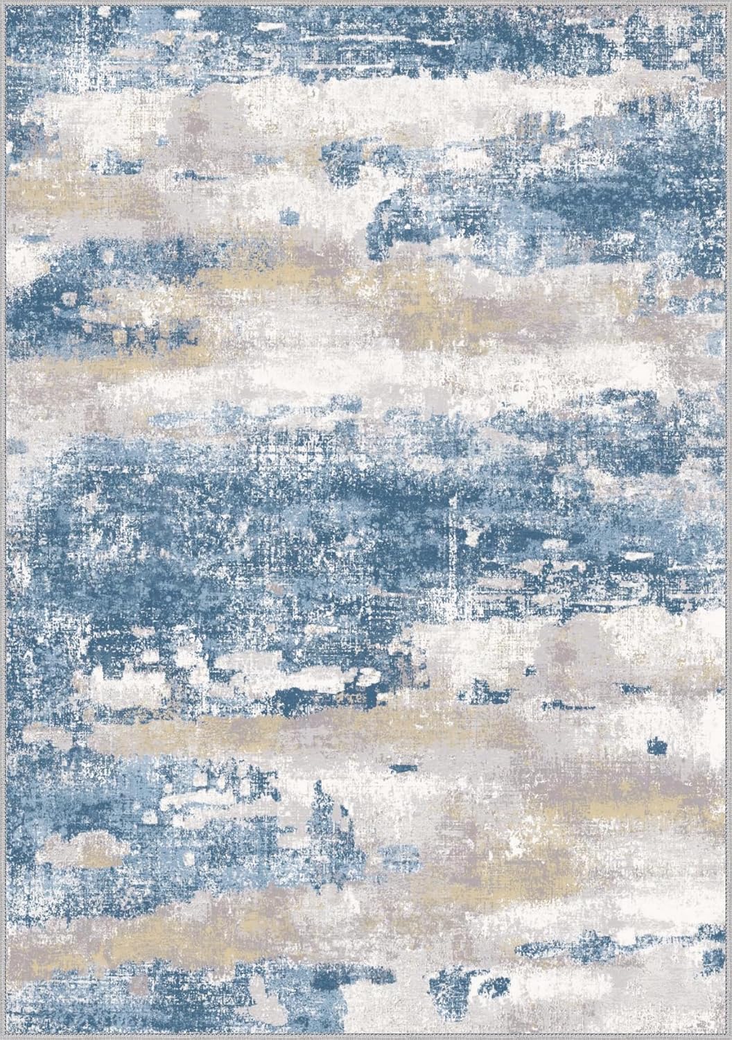 Area Rugs 10x12 for Living Room Bedroom, Modern Abstract Machine Washable Large Blue Cream Rug, Soft Low Pile Floor Carpet with Non Slip Backing for Dining Room