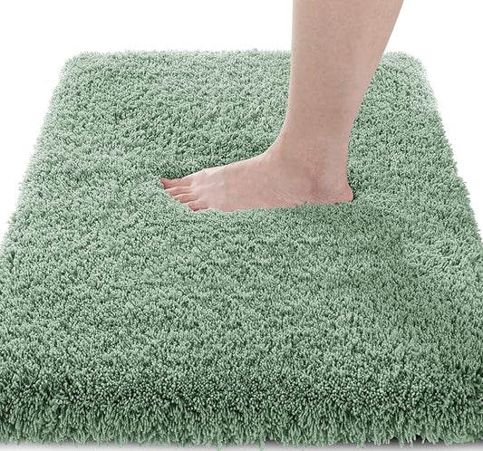 Yimobra Fluffy Plush Bath Rug, Super Shaggy Soft Comfortable Non Slip, Water Absorbent Microfiber Bath Mat, Dries Quickly, Machine Washable Thick Bathroom Rugs for Shower, 70"x 24", Pure Light Green