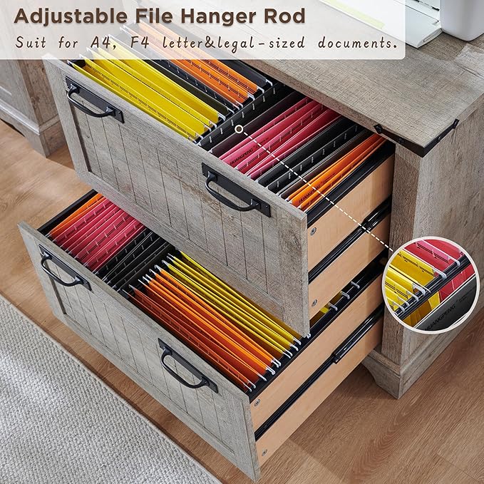 RedLemon File Cabinet with 2 Drawers, Farmhouse 30" Filing Cabinets with Hanging File Folders for A4/Letter/Legal Size Documents,Office Storage Cabinet for Study Room, Living Room(Light Rustic Oak)