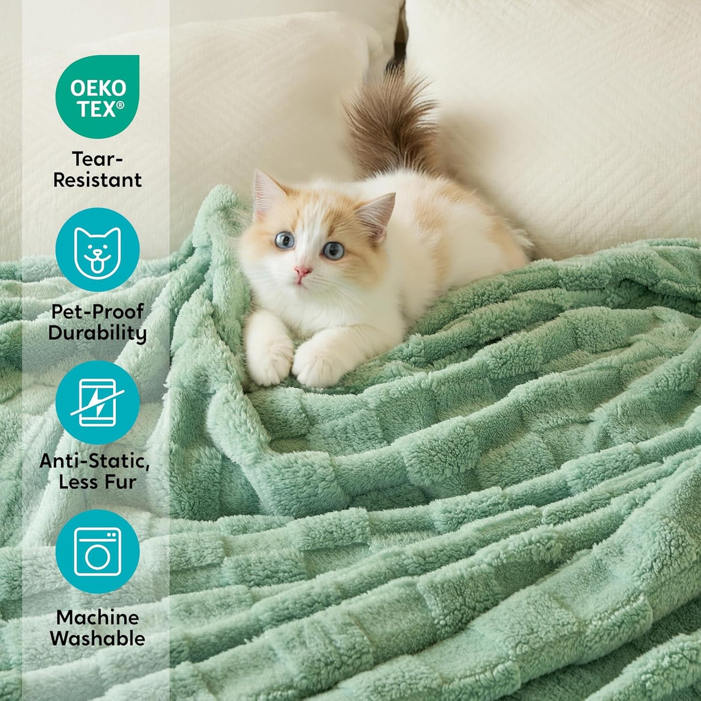 Joiedomi Twin Blanket for Bed, Soft Sage Green Fleece Checkered Blankets Gifts for Women Mom Girls, 280GSM Cozy Cute Soft Throw Home Room Decor Aesthetic Gifts 60x80 Inches