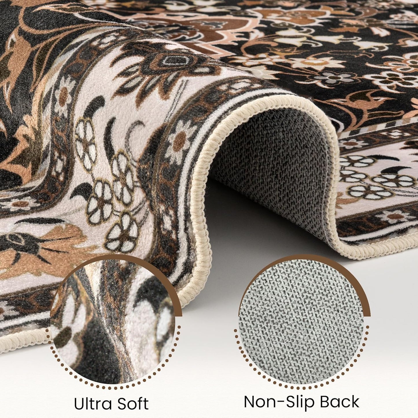 Washable Runner Rug 2.5x8 | Non Slip Rug Runners for Hallways, Entryways, Kitchens, Bathrooms, Bedrooms | Ultra-Soft Flannel Carpet Runners with Rubber Backing (Cream Black Brown, 2.5x8)