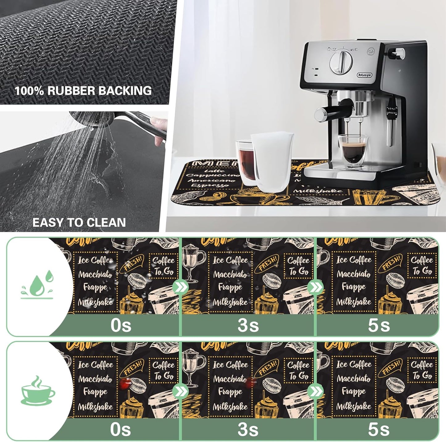 Vintage Coffee Poster Dish Drying Mat,,12"X19" Absorbent Fast Dish Drying Mat for Kitchen Counter Pot and Pan, Kitchen Accessories