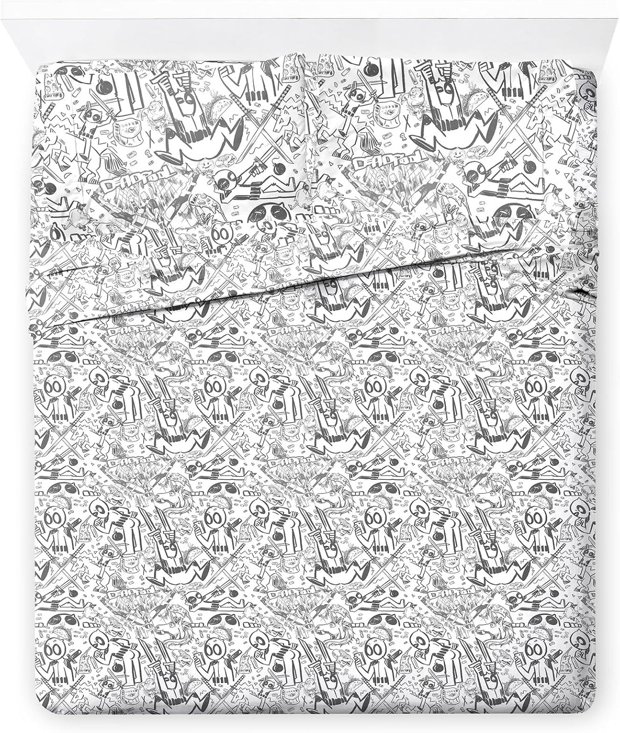 Jay Franco Sheet Set with Fitted, Flat Sheets & Pillow Cover - Ultra-Soft Bedding with Pillowcase for Room Decor, White - Deadpool, 4 Piece King