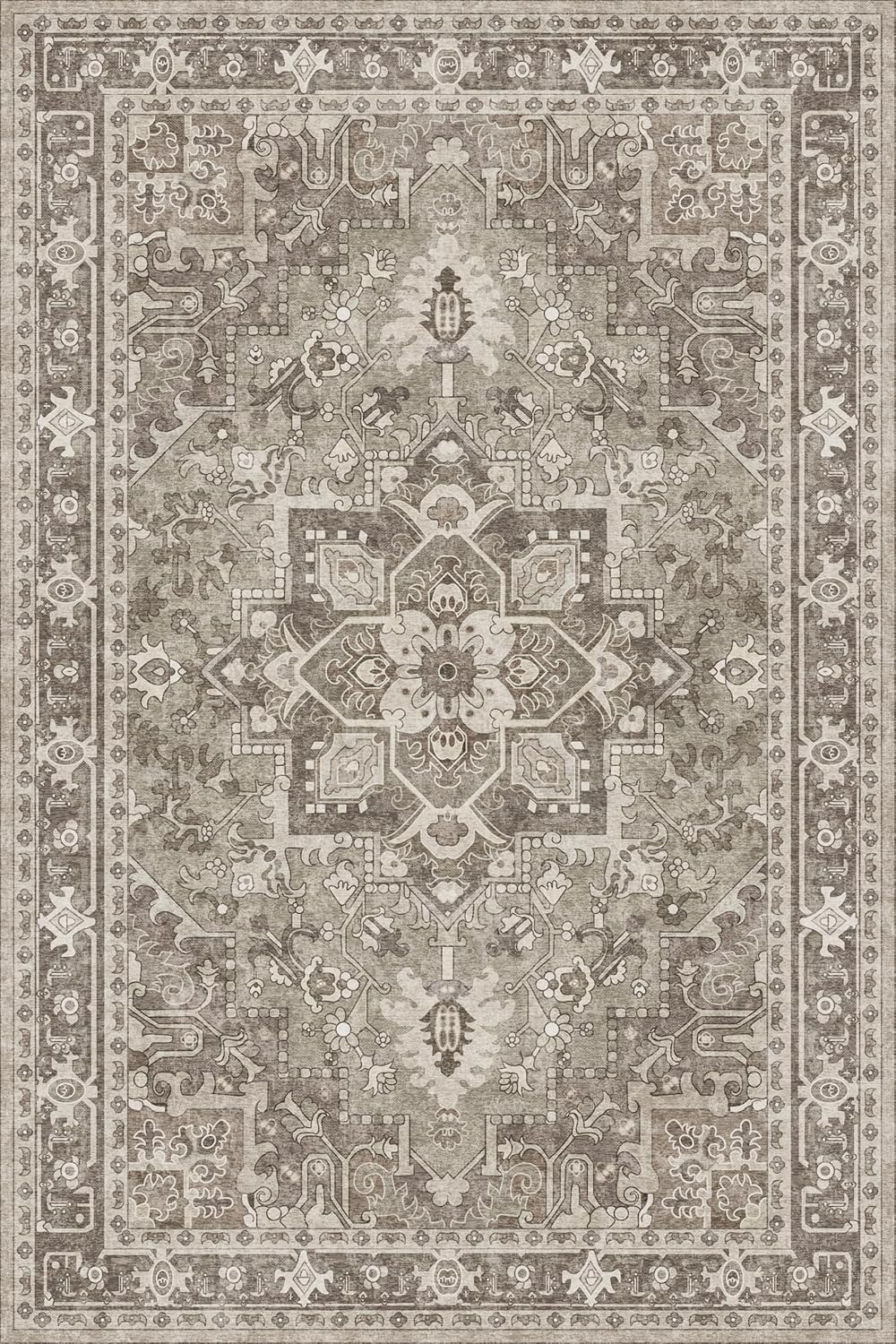 Washable Area Rug 4x6 | Non Slip Area Rug for Living Room, Bedrooms, Dining Room | Ultra-Soft Flannel Carpet Area with Rubber Backing (Sage Brown, 4x6)