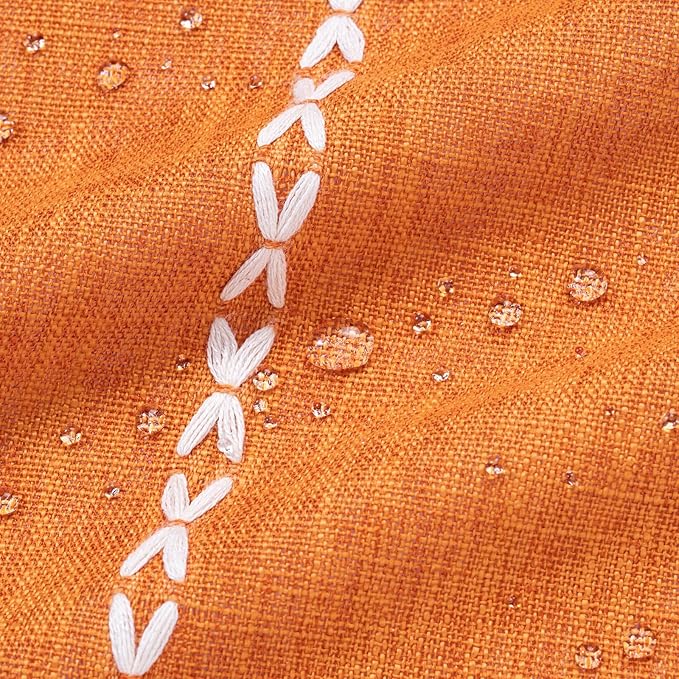 MitoVilla Boho Extra Long Shower Curtain 72 x 84, Orange 84 inch XL Polyester Linen Tassel Fabric Shower Curtain Set with Hooks for Vintage Country Farmhouse Bathroom Decor, Thick & Wrinkle Resistant