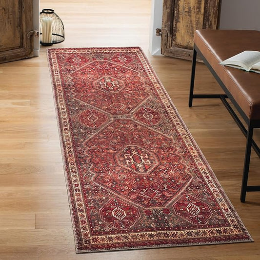 Keen Home Design 2x10 Rug - Machine Washable Runner Rug with Non-Slip Backing, Ideal for Hallway, Entryway, Kitchen, Laundry Room - Vintage, Easy Clean, Durable, Low Pile - (2'6" x 10')
