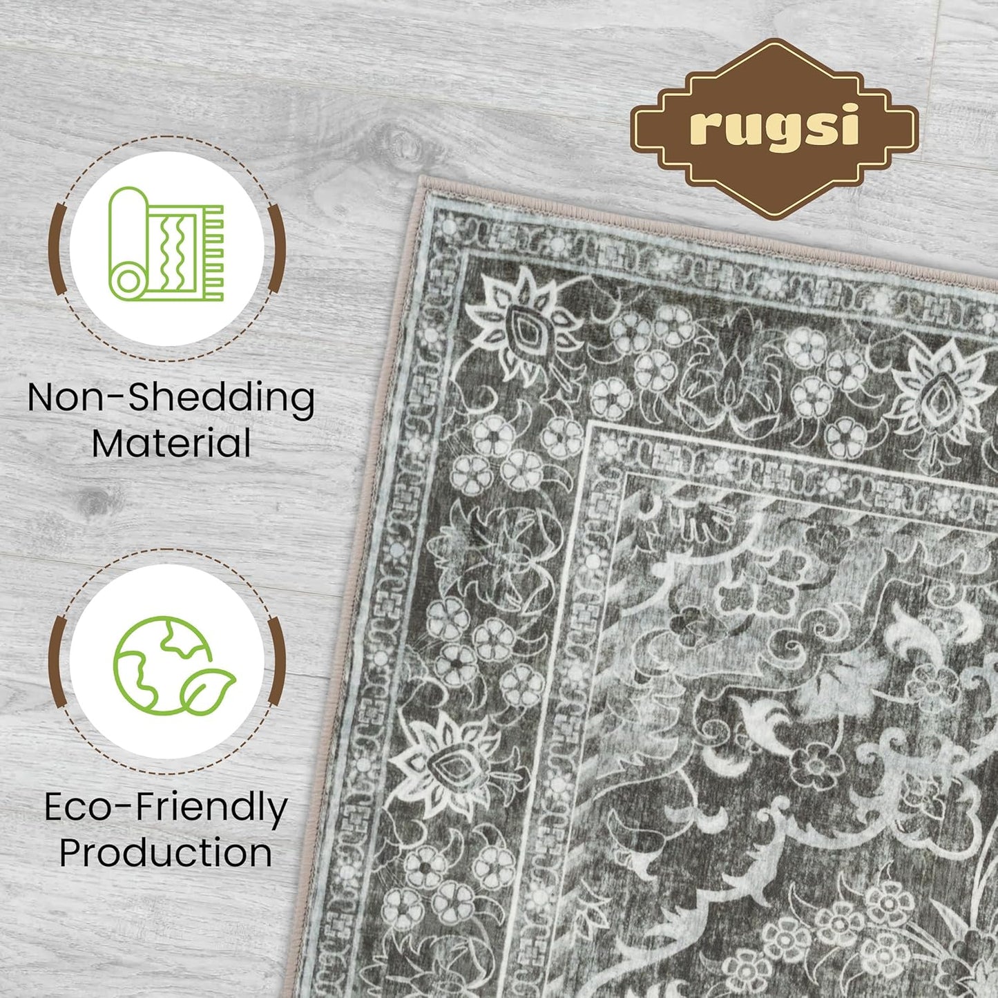 Washable Runner Rug 2x6 | Non Slip Rug Runners for Hallways, Entryways, Kitchens, Bathrooms, Bedrooms | Ultra-Soft Flannel Carpet Runners with Rubber Backing (Dark Grey, 2x6)