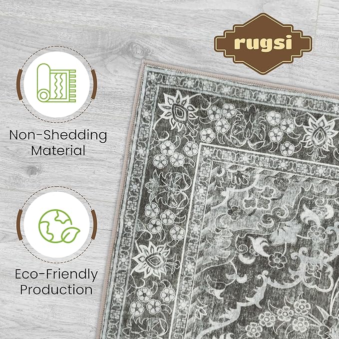 Washable Runner Rug 2x6 | Non Slip Rug Runners for Hallways, Entryways, Kitchens, Bathrooms, Bedrooms | Ultra-Soft Flannel Carpet Runners with Rubber Backing (Dark Grey, 2x6)