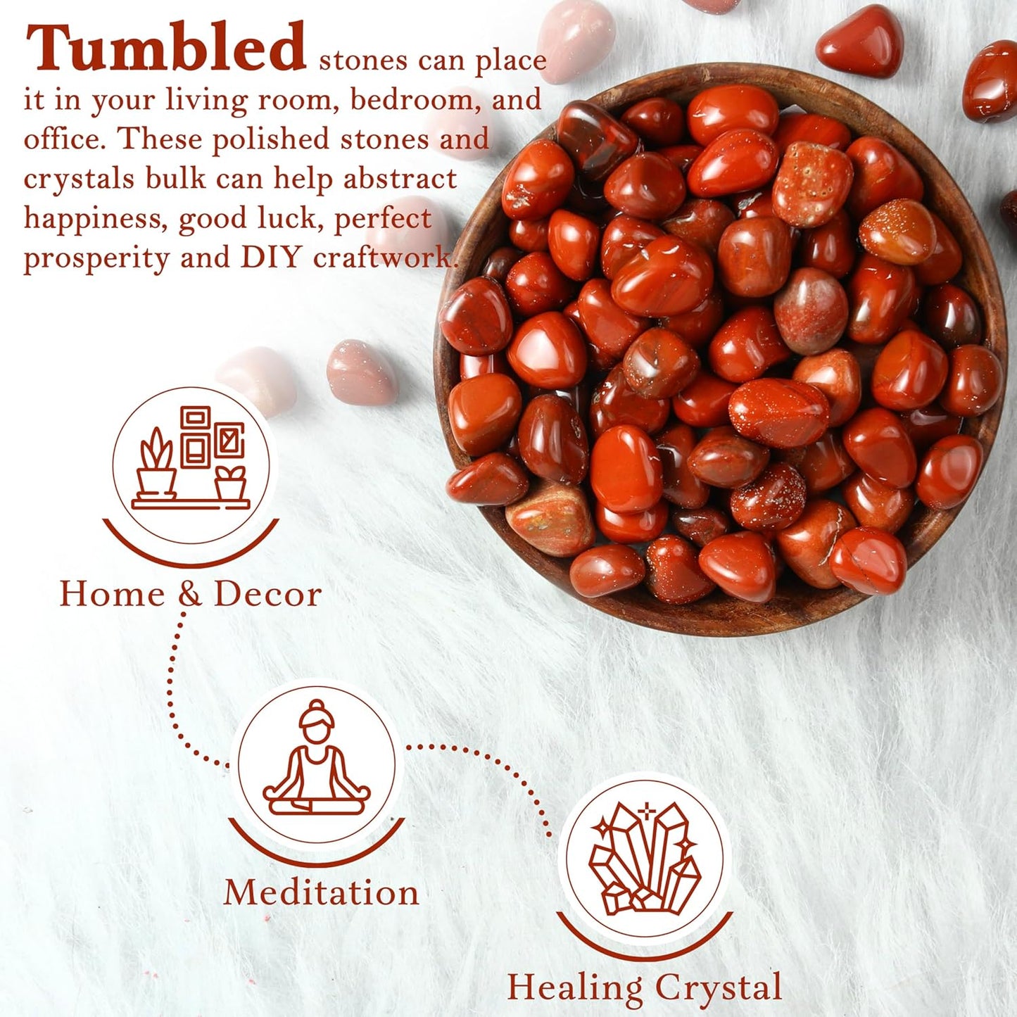 Crocon 1LB Red Jasper Tumbled Stones and Crystals Bulk 2000+ Carats Natural Crystal Kit for Reiki Healing Crystal Polished, Tumble Stones, Chakra Balancing, Reiki Gift, Home Decor Size : 20mm