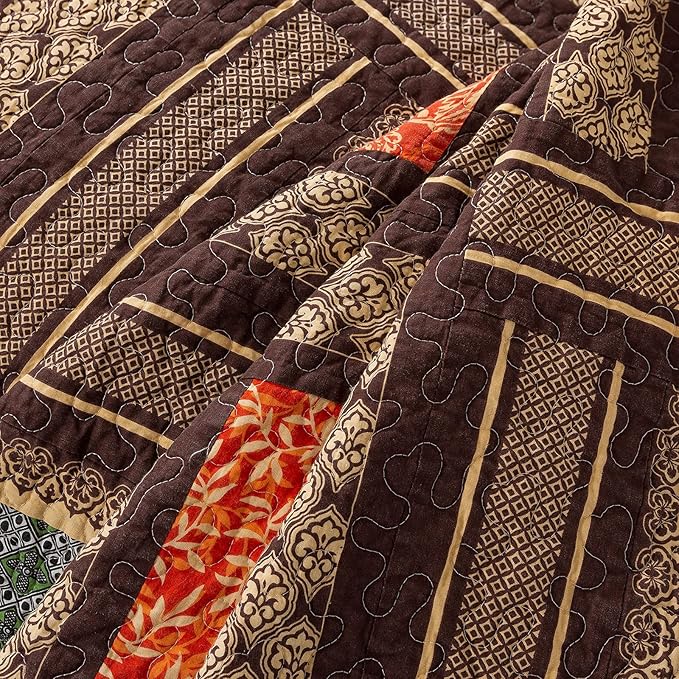 NEWLAKE Cotton Patchwork Bedspread, 3-Piece Bedding Quilt Set with Real Stitched Embroidery, Reversible Matelasse Bed Coverlet Set,Bohemian Farmhouse,Twin Size