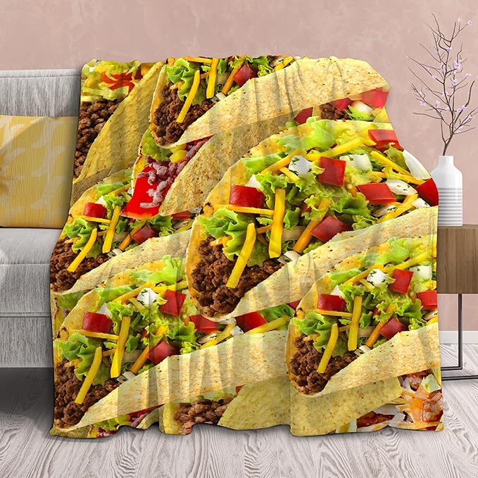 Taco Blanket Food Throws Funny Gift for Kids Girl Boys Lightweight Fleece Throw Novelty Realistic Super Soft Comfy Gifts for Teens Women Men Flannel Bedding Sheet Blankets for Couch Sofa,60"x50"