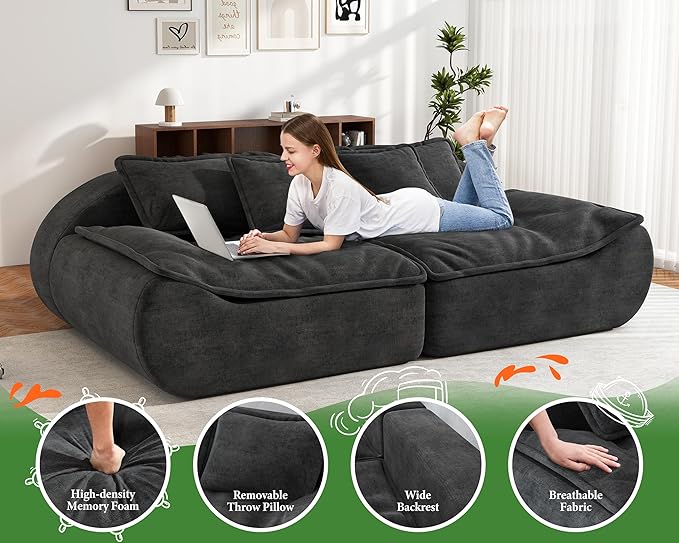 Hobestluk Sectional Sofa Couches 3-Seater Modular Sofa, 87'' Comfy Loveseat with Throw, Deep Seat Small Sofa for Compact Space, Memory Foam Sectional Couches for Living Room, Office, Apartment