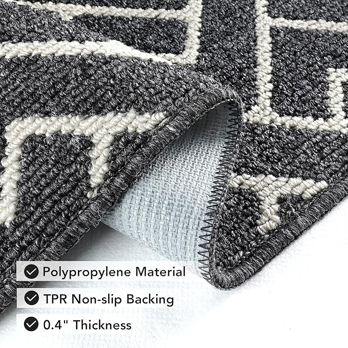 hicorfe Kitchen Rugs and Mats,Kitchen Mats for Floor,32"x40" Non Slip Runner Rug,Absorbent Resist Dirt Comfort Standing Mat Machine Washable for Entryway,Hallway,Front of Sink(Black)