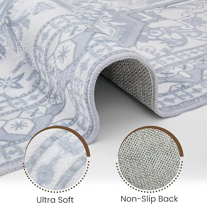 Washable Runner Rug 2x6 | Non Slip Rug Runners for Hallways, Entryways, Kitchens, Bathrooms, Bedrooms | Ultra-Soft Flannel Carpet Runners with Rubber Backing (Glacier Grey, 2x6)