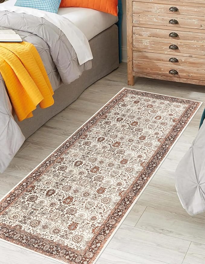 Keen Home Design 2x7 Rug - Machine Washable Runner Rug with Non-Slip Backing, Ideal for Hallway, Entryway, Kitchen, Laundry Room - Vintage, Easy Clean, Durable, Low Pile - (2'6" x 7')