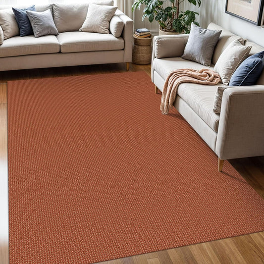 KOZYFLY Washable Area Rug 5x7 ft Rubber Backed Non Slip Rugs for Living Room Braided Cotton Bedroom Rug Woven Office Rugs Indoor Outdoor Floor Carpets for Dining Bedroom Living Room, Orange/Tan