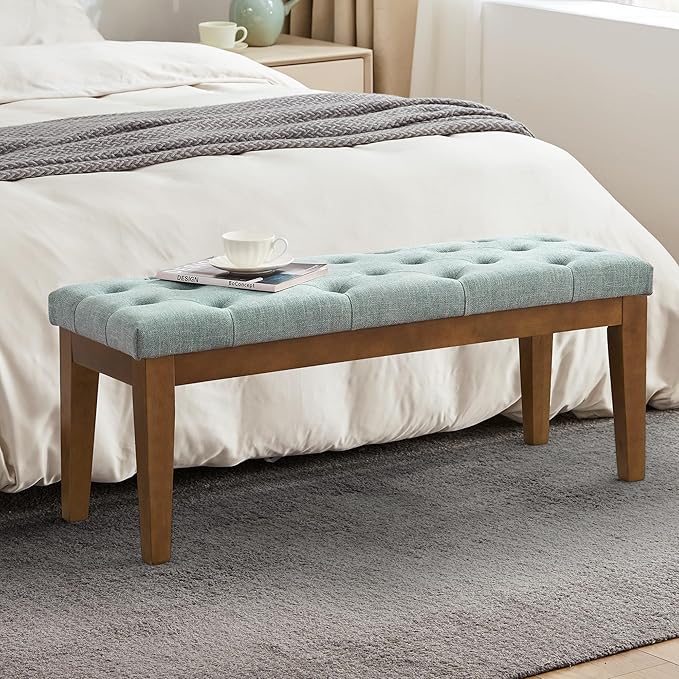 HUIMO Bedroom Bench End of Bed, Upholstered Dining Bench for Kitchen, Button-Tufted Entry Bench, Fabric Ottoman Bench for Living Room, Entryway,Teal