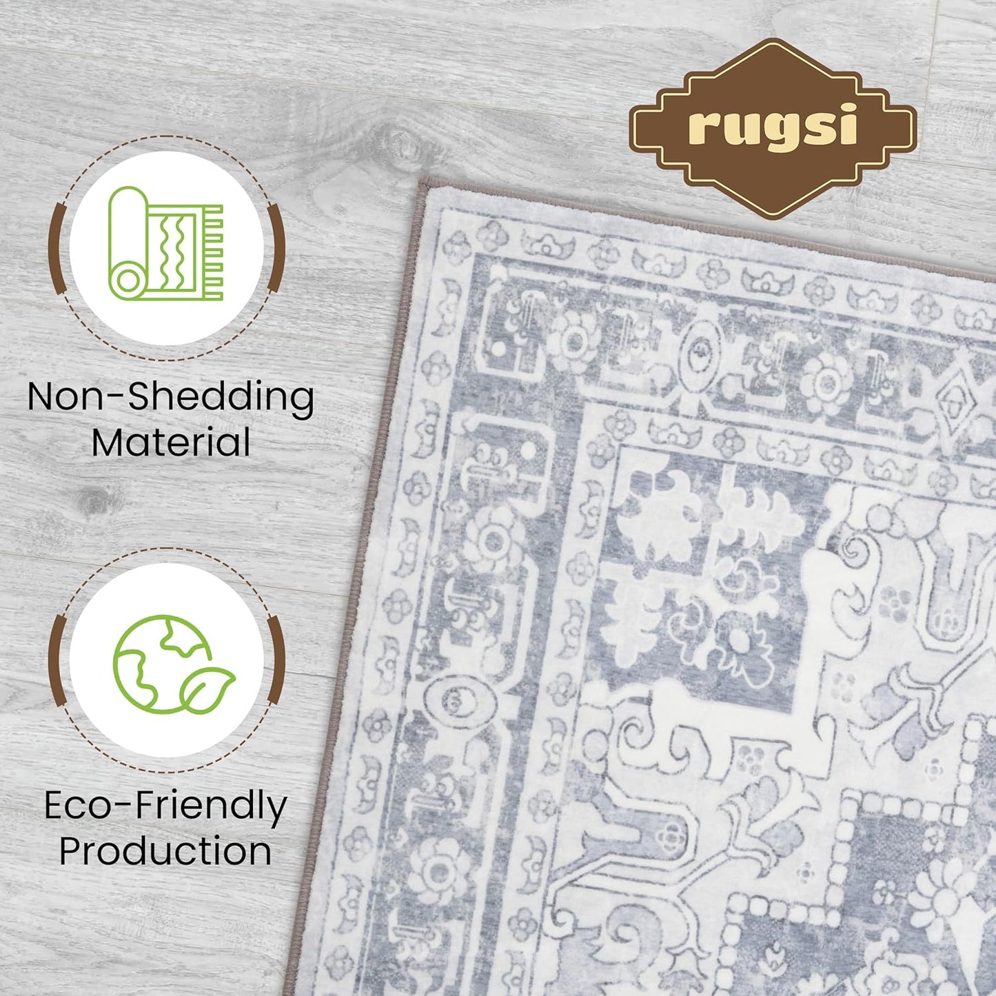 Washable Area Rug 5x8 | Non Slip Area Rug for Living Room, Bedrooms, Dining Room | Ultra-Soft Flannel Carpet Area with Rubber Backing (Glacier Grey, 5x8)