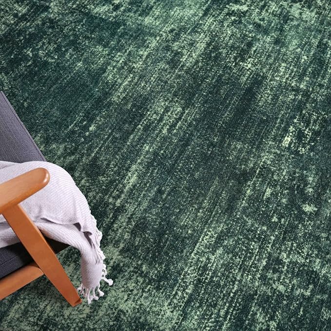 IOHOUZE Abstract Area Rug 3x5 Ft Washable Rugs for Entryway Indoor, Non Slip Kitchen Rug Printed Faux Wool Throw Rugs, Indoor Door Mat for Door Entrance Foyer Living Room, Dark Green