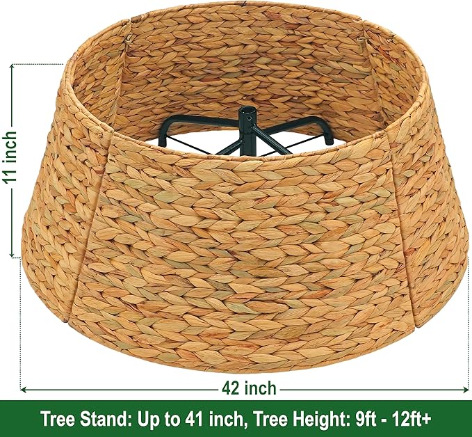 CENBOSS Rattan Christmas Tree Collar, Wicker Tree Skirt & Stand Base Cover (Natural, 42 inch)