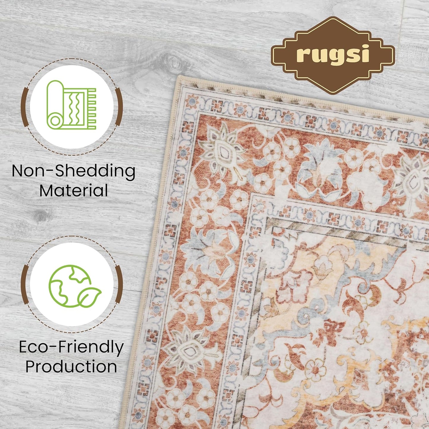 Washable Area Rug 5x8 | Non Slip Area Rug for Living Room, Bedrooms, Dining Room | Ultra-Soft Flannel Carpet Area with Rubber Backing (Brick Red, 5x8)