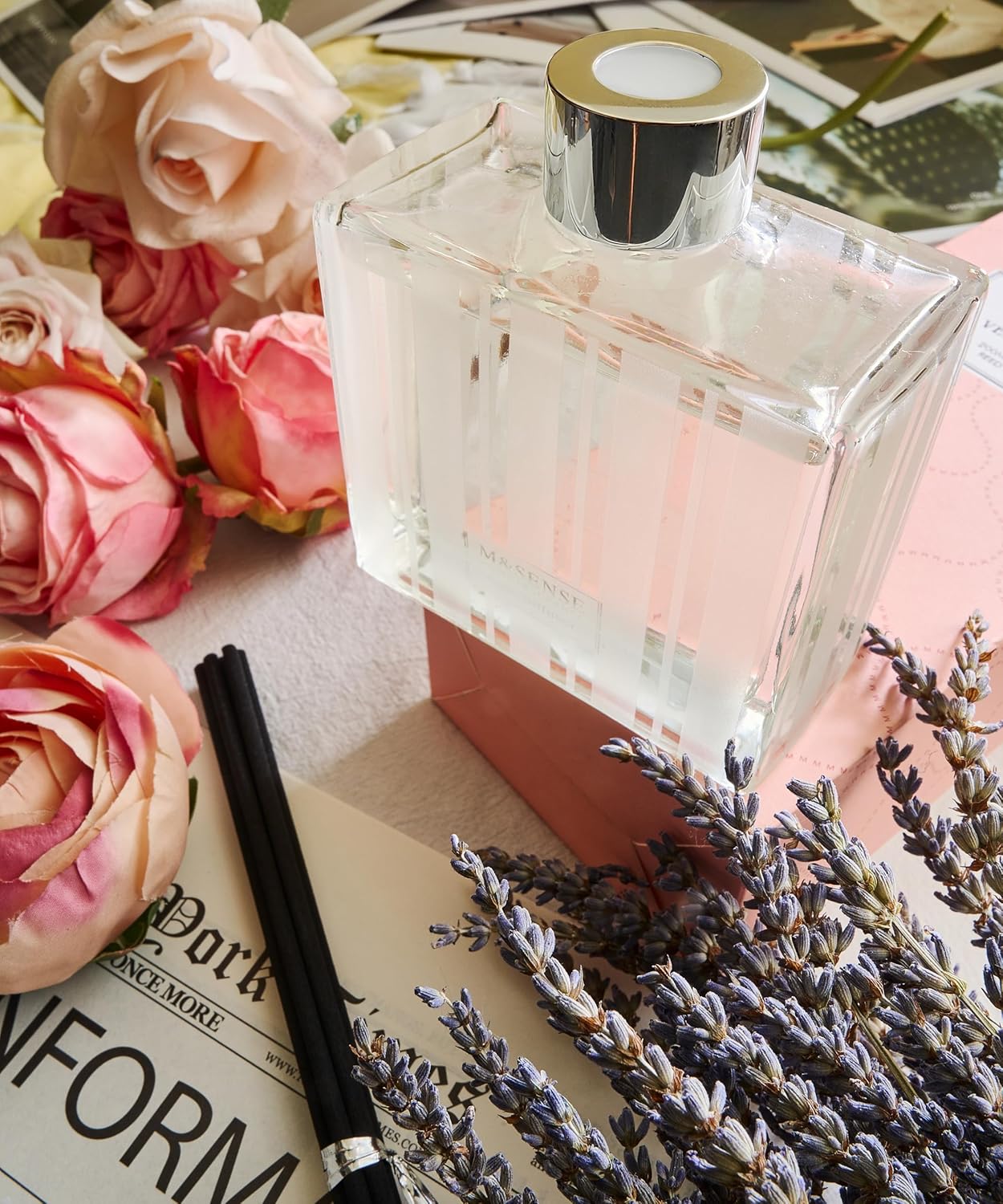 M&SENSE Rose & Sandalwood Reed Diffuser Set - 7.04 oz Velvet Rose Non-Toxic Scent Diffusers for Home Bathroom Shelf Decor, Aromatherapy Diffuser Gift for Girlfriend