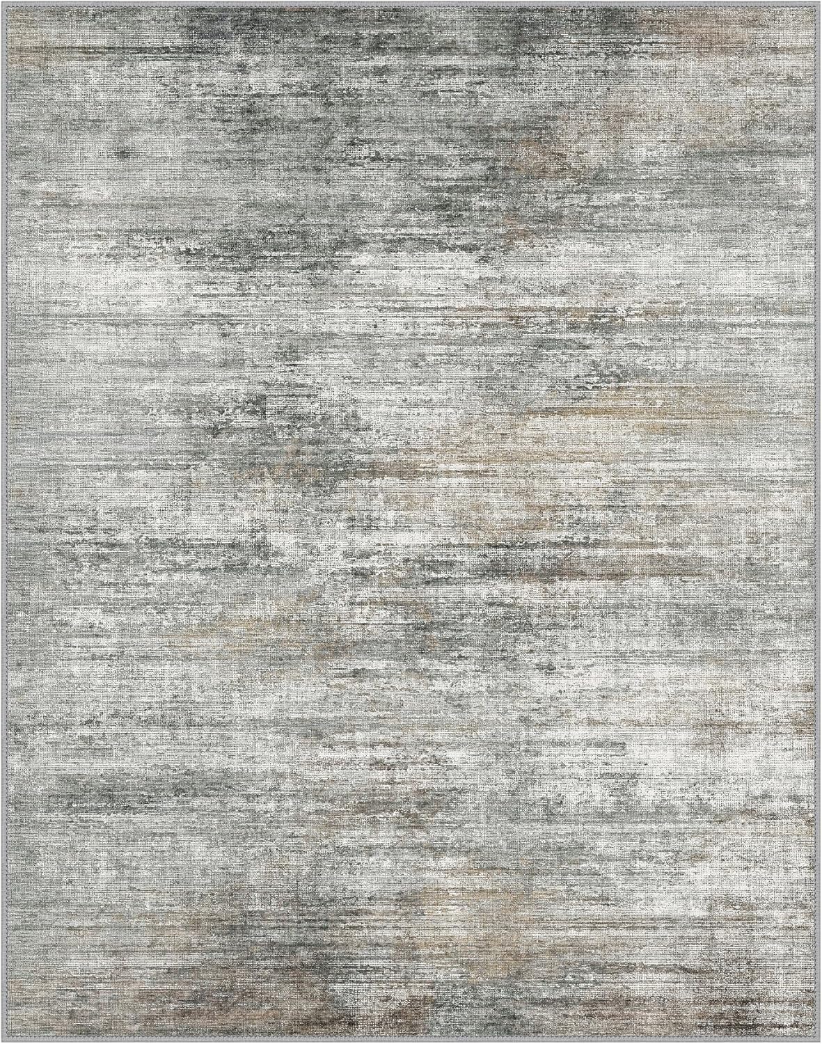 Area Rugs 8x10 for Living Room Bedroom, Modern Abstract Machine Washable Rug, Large Soft Low Pile Floor Cover with Non Slip Backing for Dining Room, Ash Gray Brown