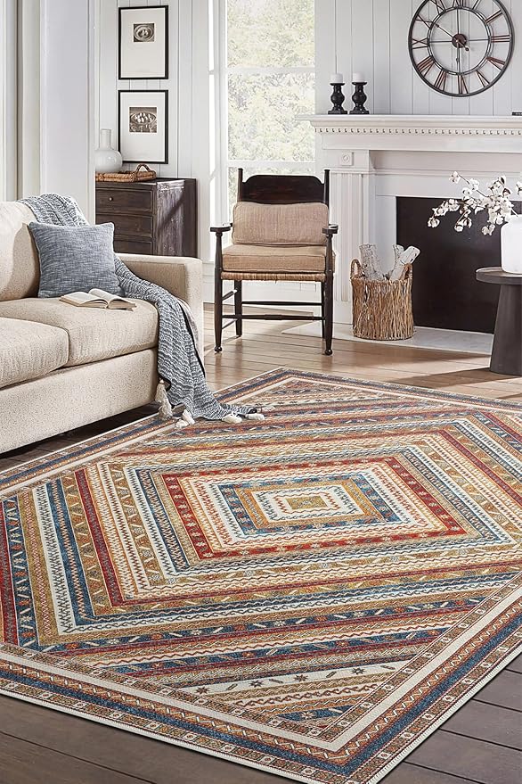 Keen Home Design 8x10 Rug - Machine Washable Area Rug with Non-Slip Backing, Ideal for Living Room, Dining Room, Bedroom - Vintage, Easy Clean, Durable, Low Pile Rug - (8' x 10')