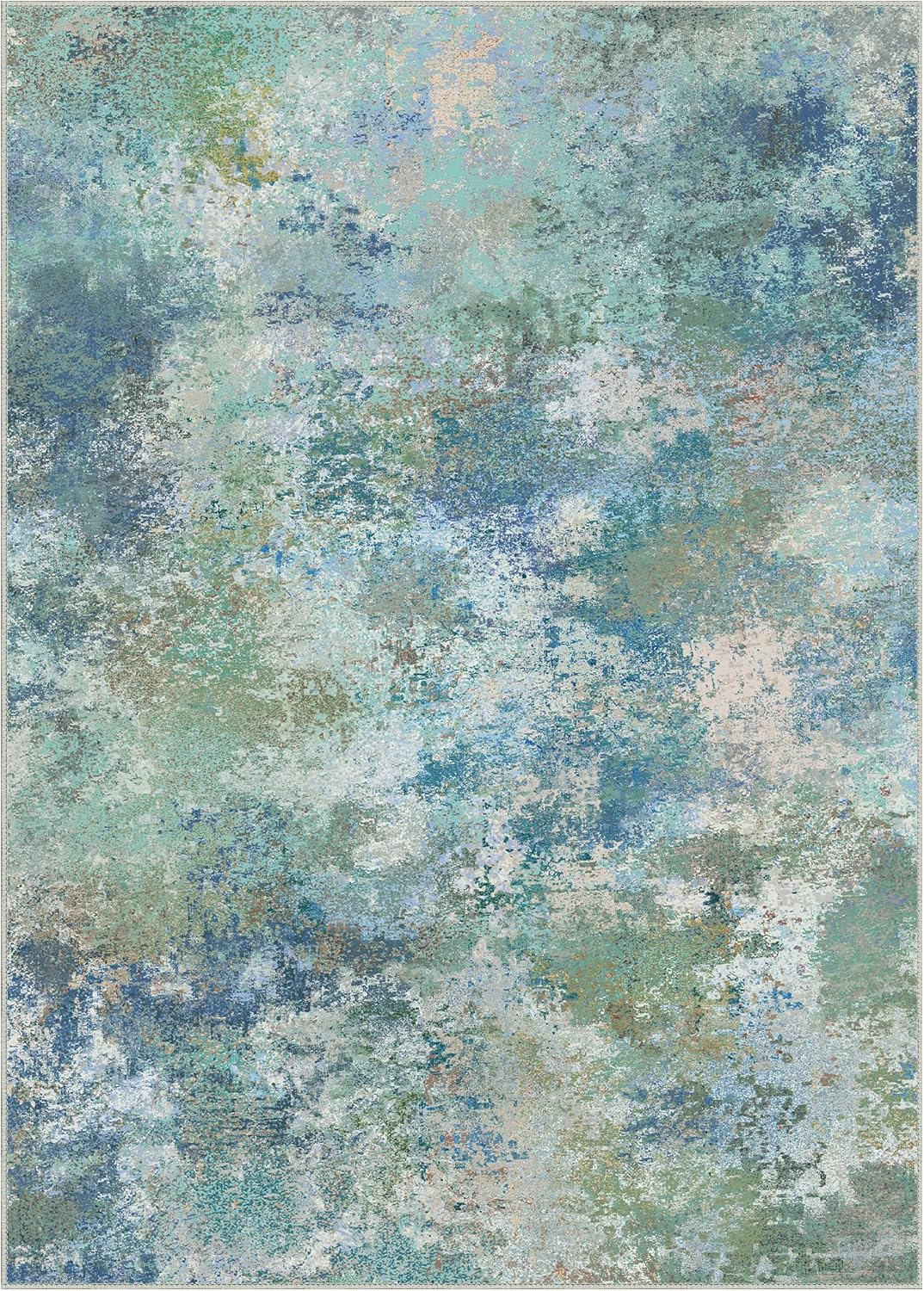 Area Rugs 10x14 Machine Washable Rug for Bedroom Living Room Dining Room, Large Modern Abstract Soft Rugs, Indoor Low Pile Carpet with Non Slip Rubber Backing, Abstract Blue Green
