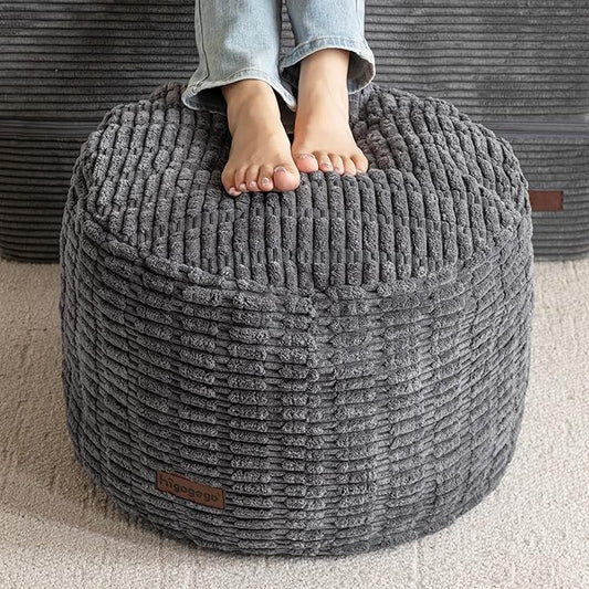 HIGOGOGO Pouf Ottoman Stuffed Round Modern Foam Filled Foot Rest Poufs for Living Room Chair Decorative 20 X 15 Inches Boho Relax Stool for Wedding Christmas Party, Dark Grey