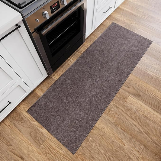 Ottomanson 2'7" x 9' Ultra-Thin Hallway Runner Rug - Durable Non-Slip Carpet for High-Traffic Areas - Fits Under Doors for Seamless Entry - Ideal for Kitchen, Entryway, Bedroom & Living Room, Brown
