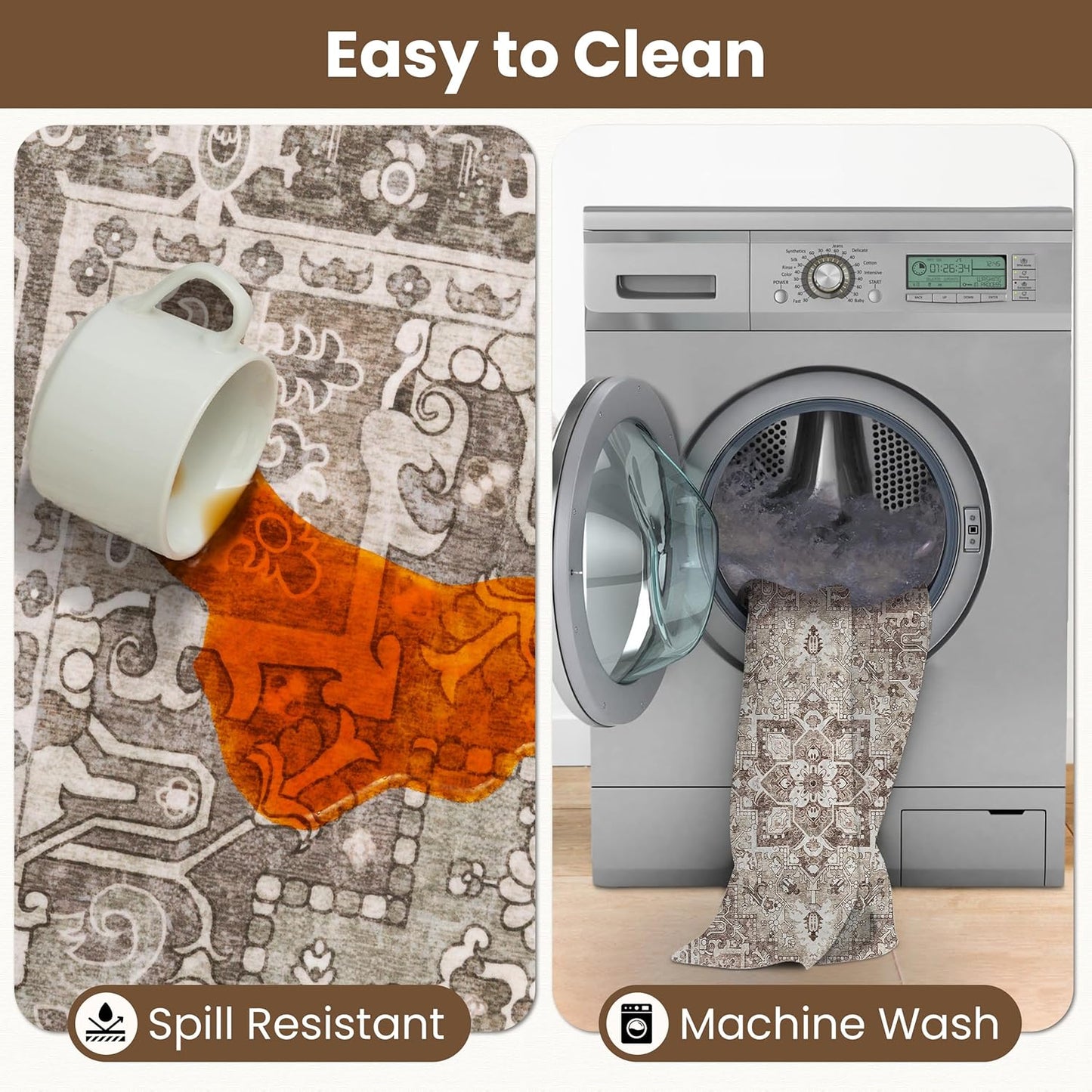 Washable Runner Rug 2.5x8 | Non Slip Rug Runners for Hallways, Entryways, Kitchens, Bathrooms, Bedrooms | Ultra-Soft Flannel Carpet Runners with Rubber Backing (Sage Brown, 2.5x8)